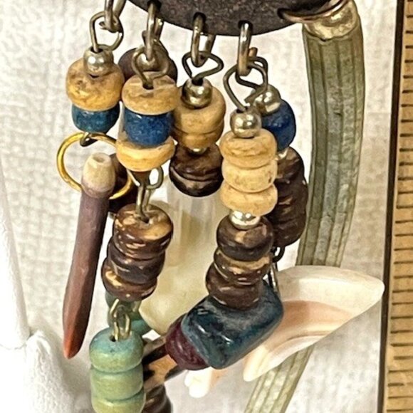 Wooden bead and shell statement earrings. - Picture 7 of 9